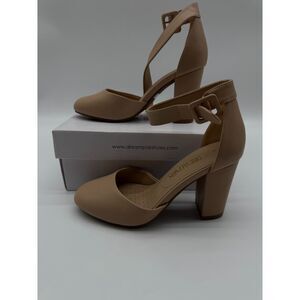 Dream Pairs Women's Round Toe Chunky Heel Pumps in a nude/beige color size 5